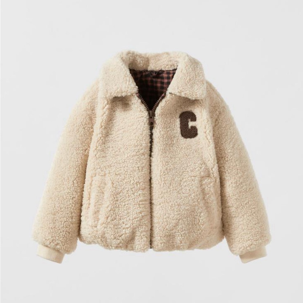 Zara kids quilted fleece varsity jacket